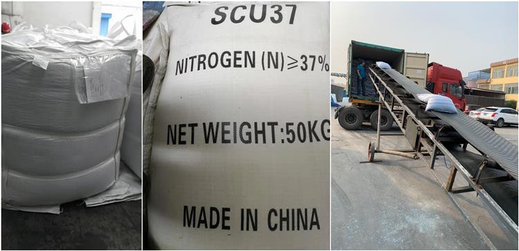 聚合物包硫尿素采用专业包装，不同规格，机械装车运输，省时高效。